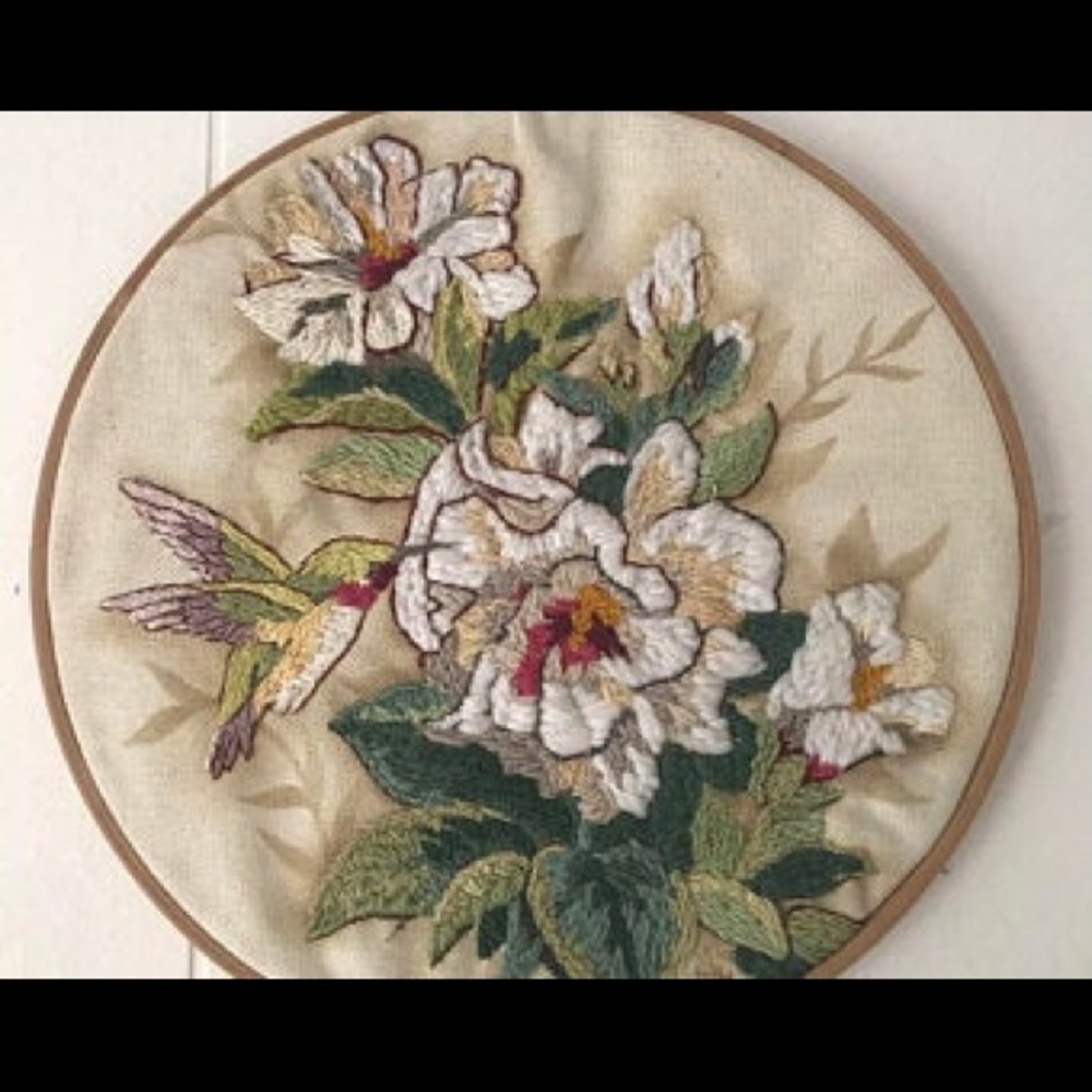 Hand embroidered flower picture